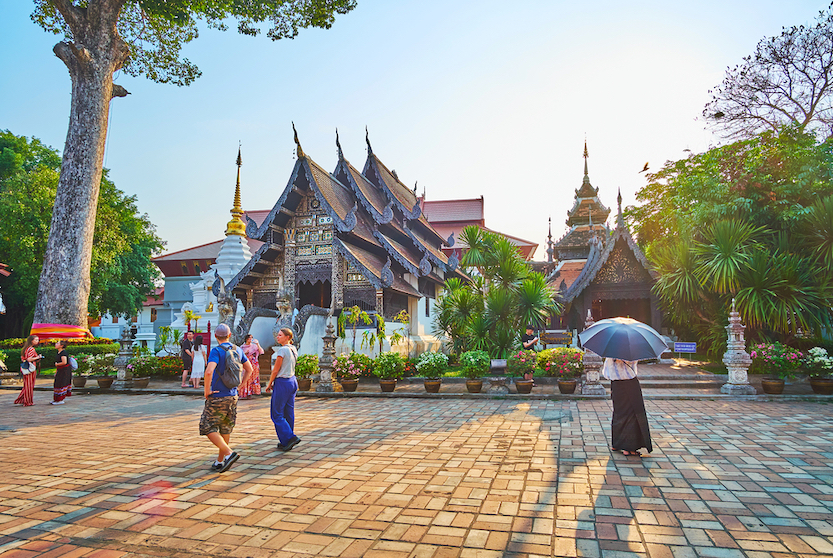 Golden temple spires inside Chiang Mai's ancient Old City
