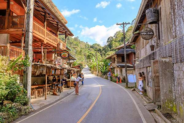 Lush green village in the mountains